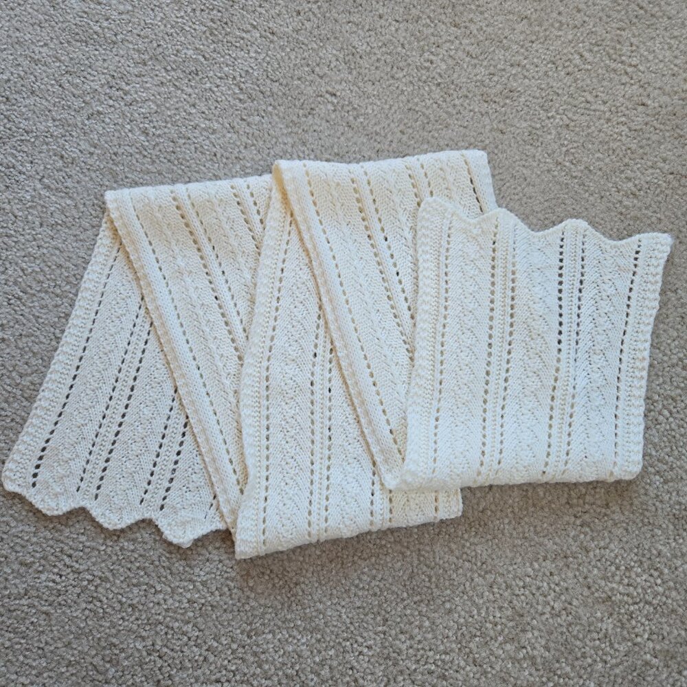 Vintage Pointelle Scarf *Possibly Cashmere* Ivory Fownes Brothers - Picture 7 of 10